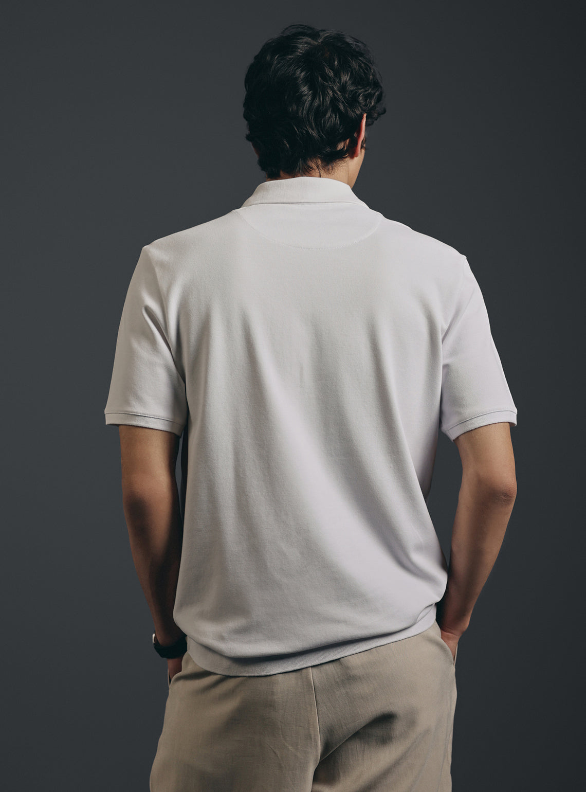 Milk White Cotton Stretch Pique Polo