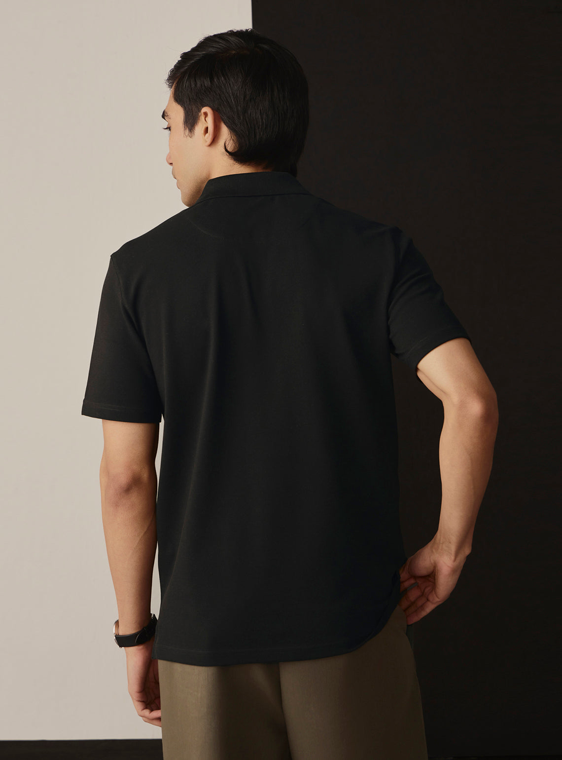 Coal Black Cotton Stretch Polo