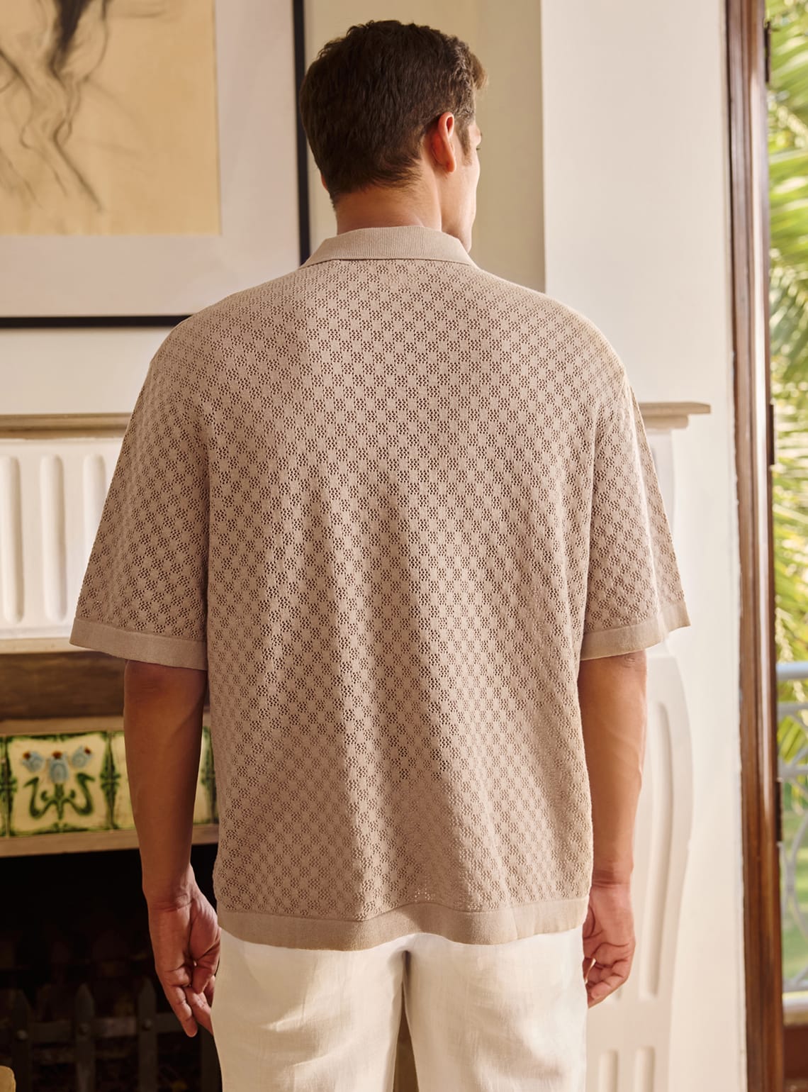Almond Cotton Pointelle Polo