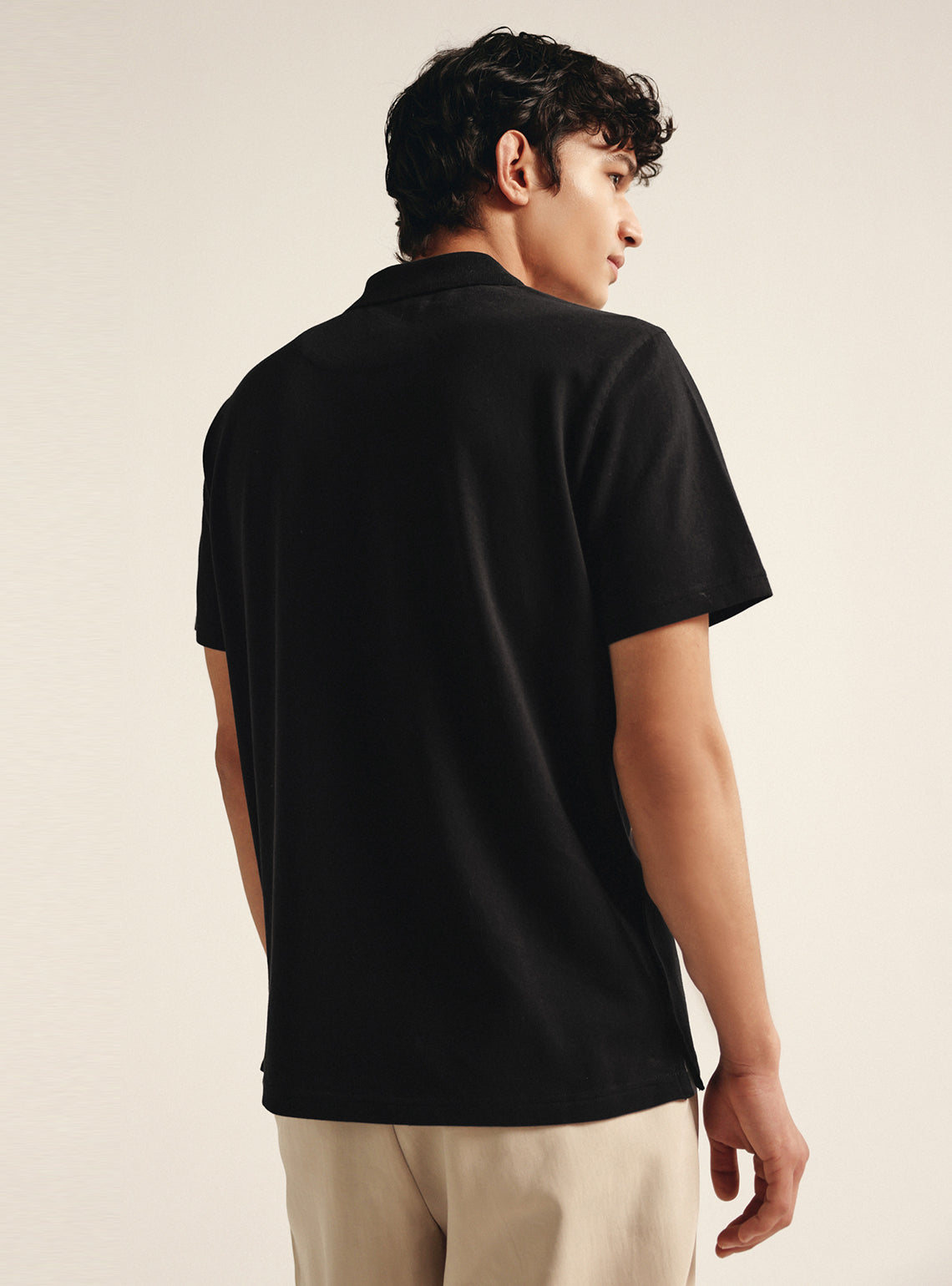 Ink Black Cotton Stretch Pocket Polo