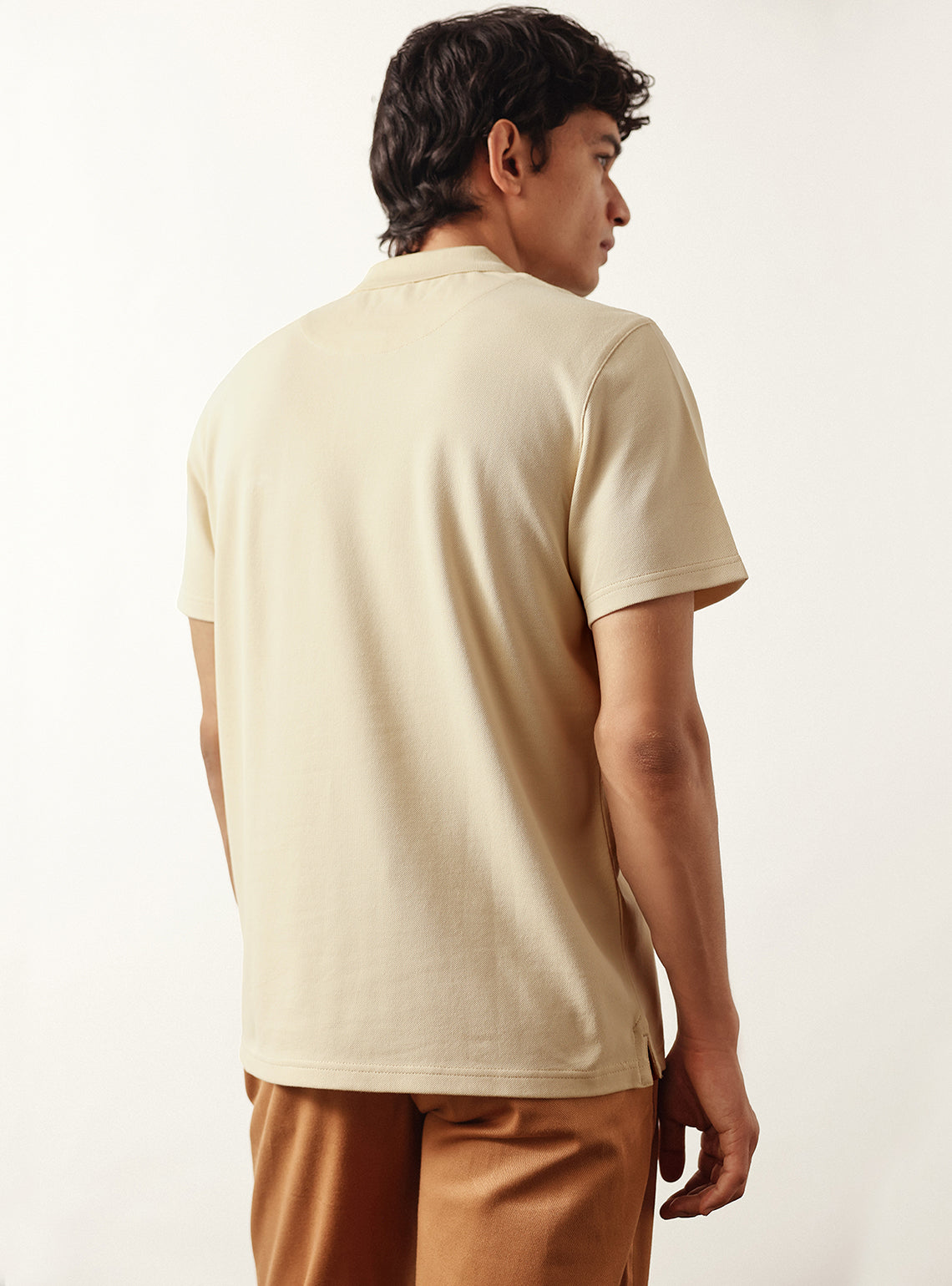 Bison Beige Cotton Stretch Pique Polo