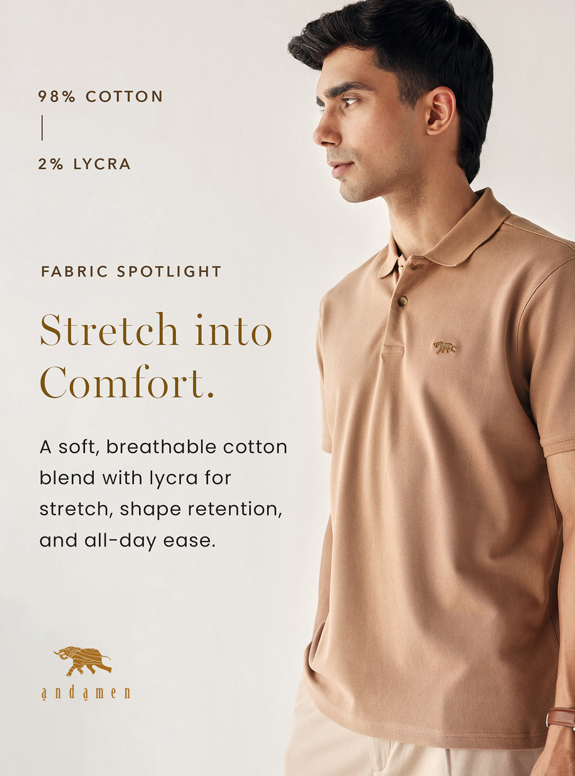 Saddle Brown Cotton Stretch Pique Polo