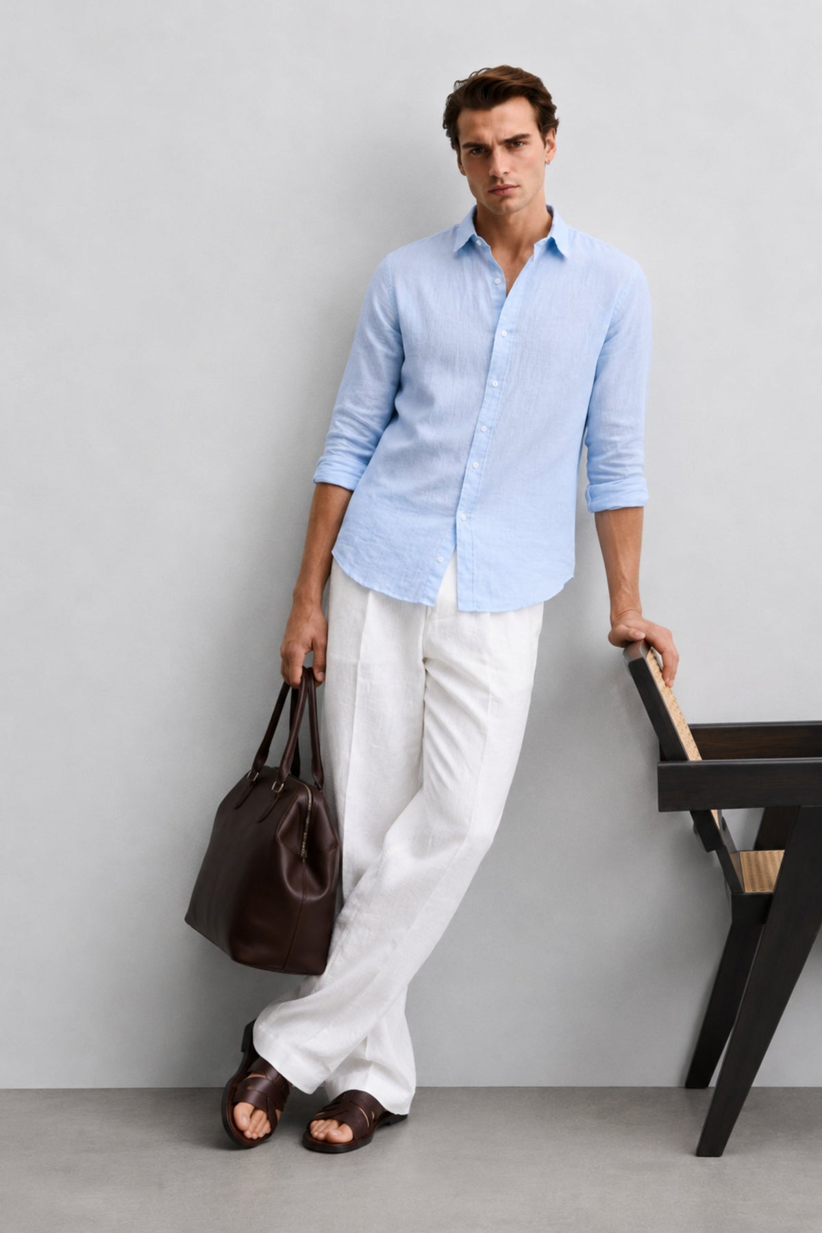 Sky Blue 100% Linen Relaxed Fit Shirt