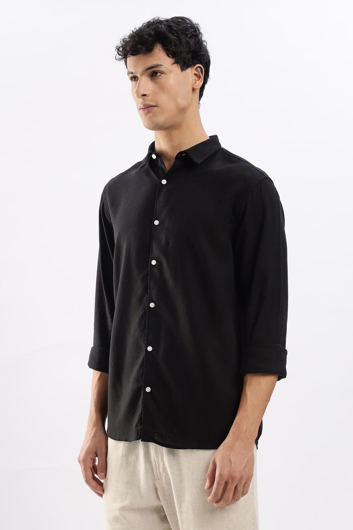 Regular fit Black Linen Blend Shirt