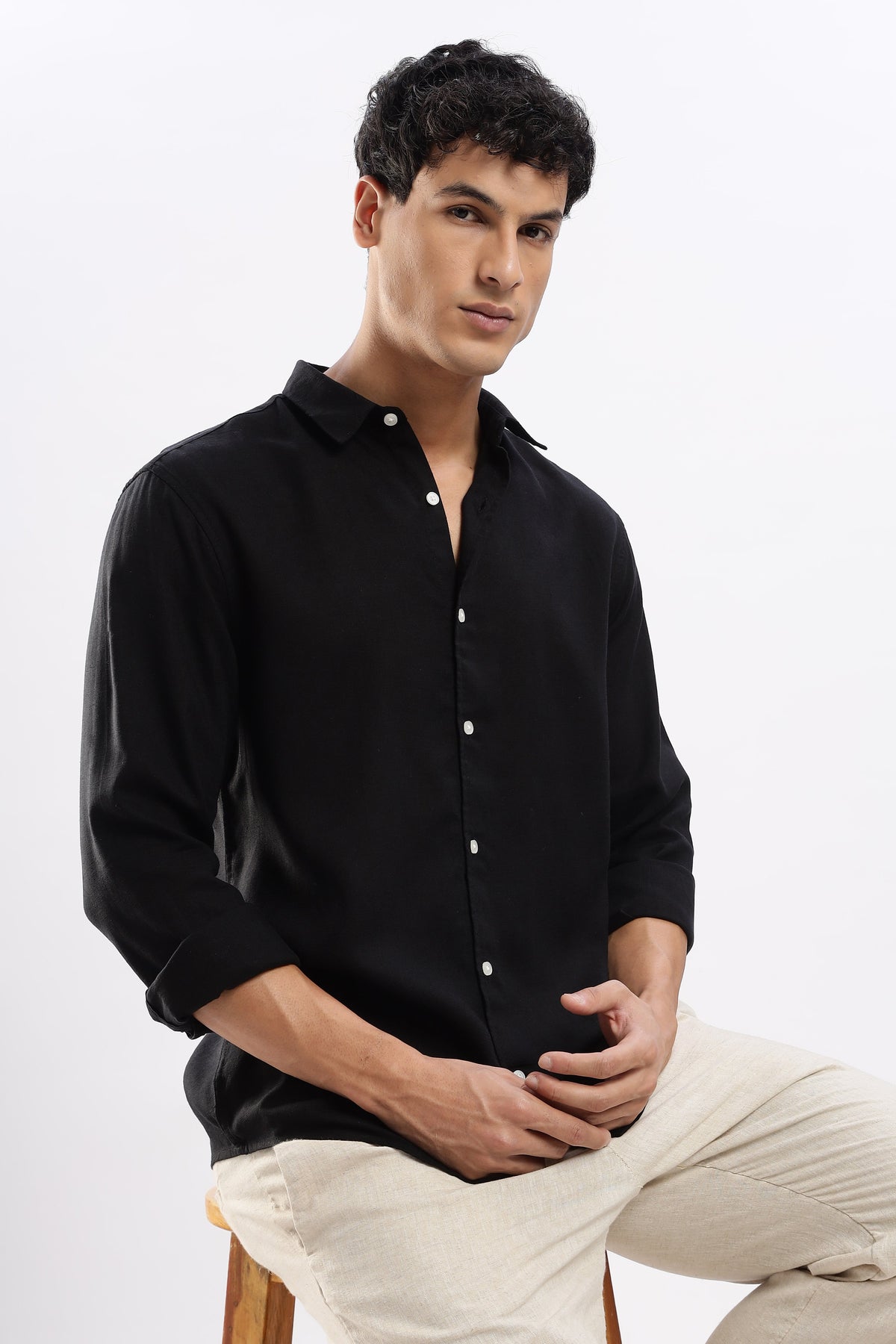 Regular fit Black Linen Blend Shirt