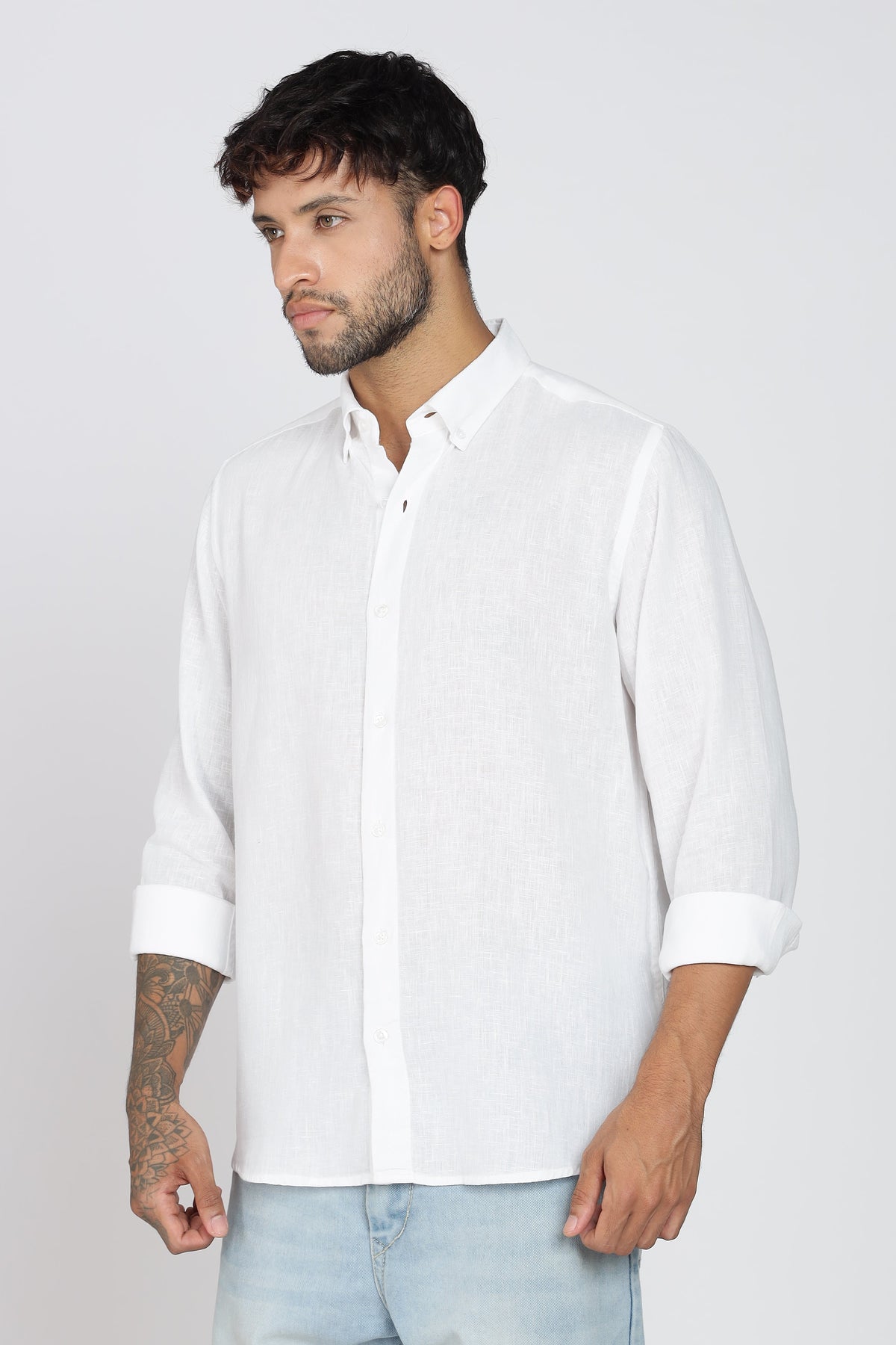 Men's Full Sleeves Plain White Shirt | Imported Linen Fabric| Formal & Party Wear