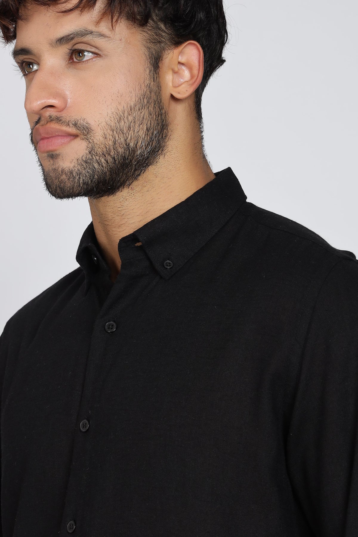 Men's Full Sleeves Plain Black Shirt | Imported Linen Fabric| Formal & Party Wear