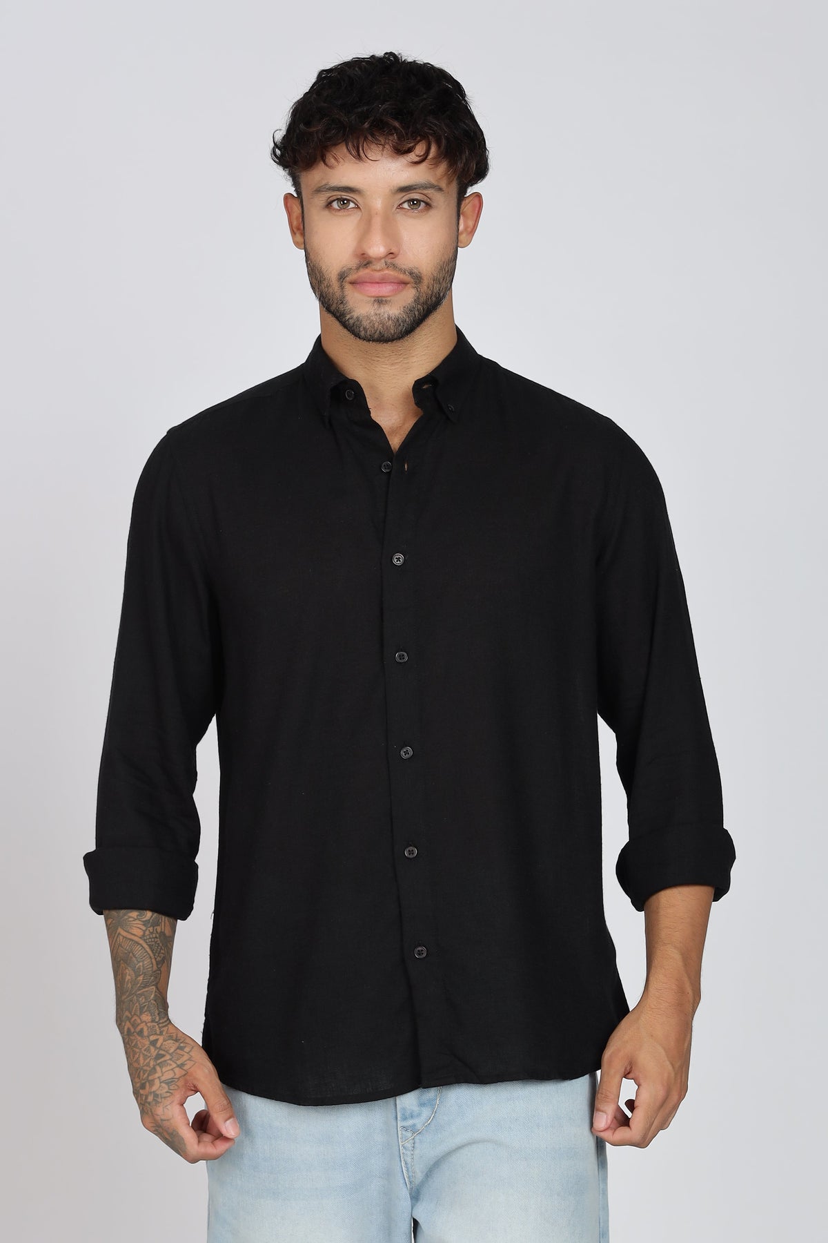 Men's Full Sleeves Plain Black Shirt | Imported Linen Fabric| Formal & Party Wear