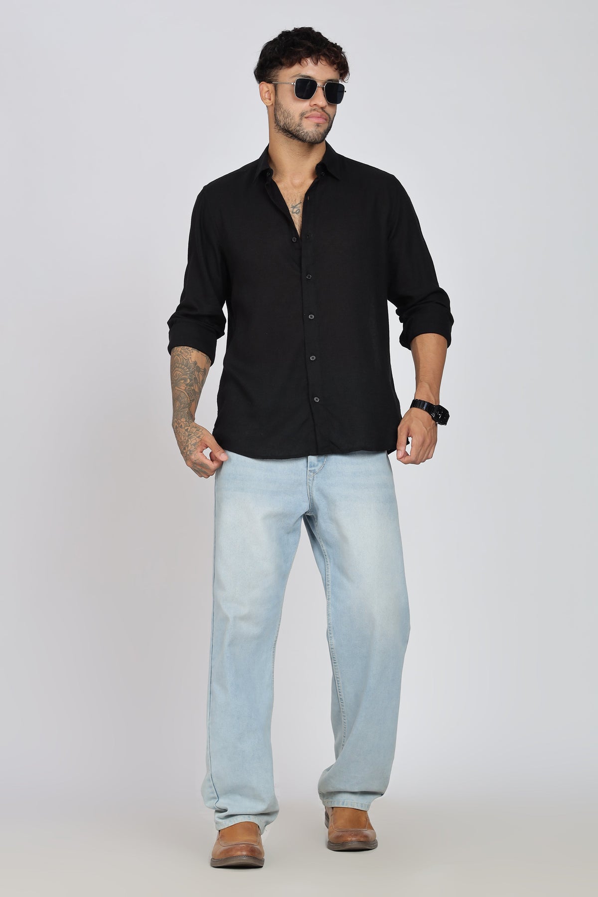 Men's Full Sleeves Plain Black Shirt | Imported Linen Fabric| Formal & Party Wear