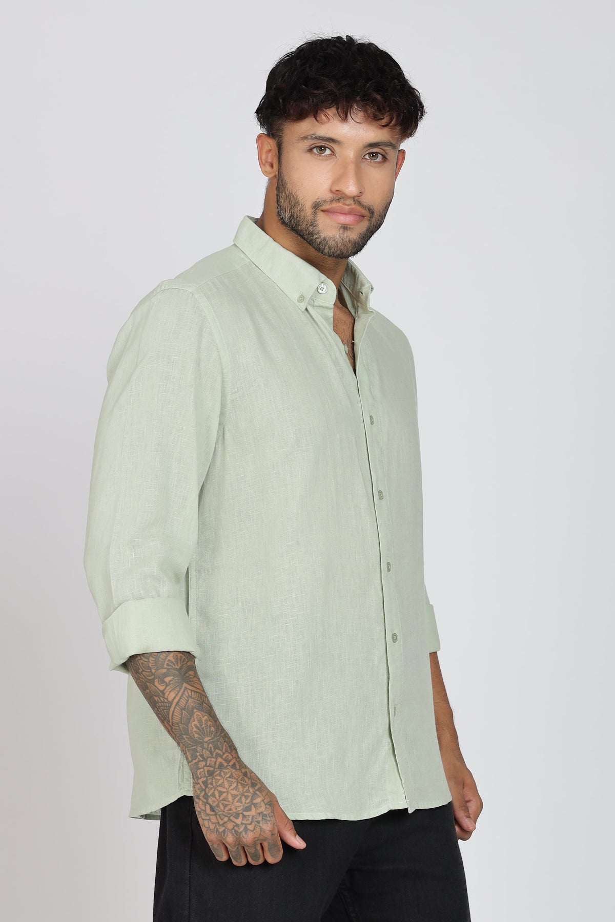 Men's Full Sleeves Plain Pista Shirt | Imported Linen Fabric | Formal & Party Wear