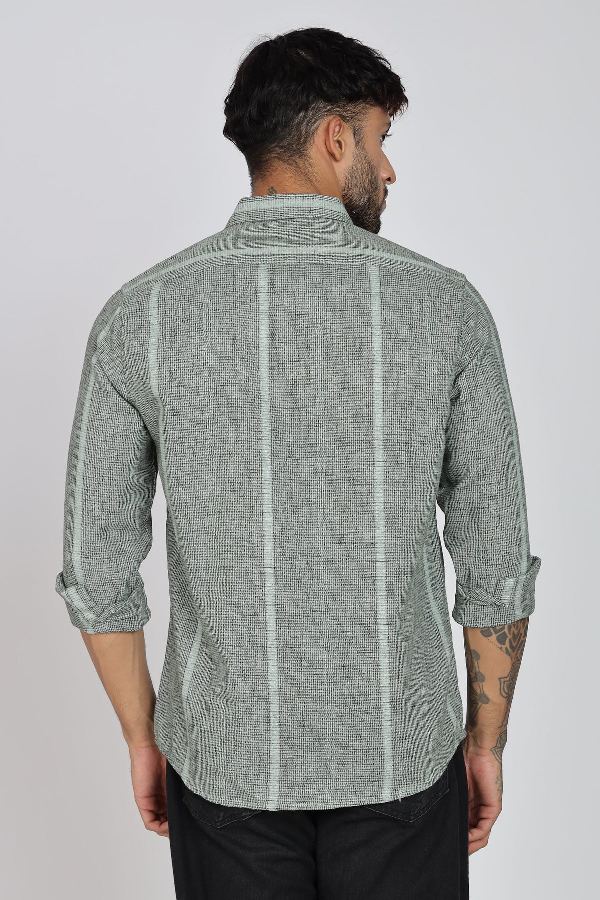 Men's Full Sleeves Stripped Light Green Shirt | Kinitted Fabric | Casual Wear