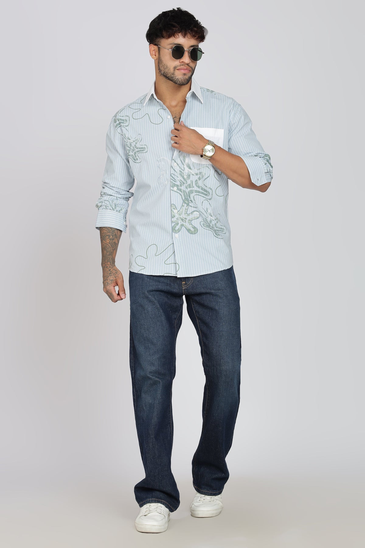 Men's Full Sleeves Pista GreenShirt | Heavy Cotton Fabric| Beach & Holiday Wear