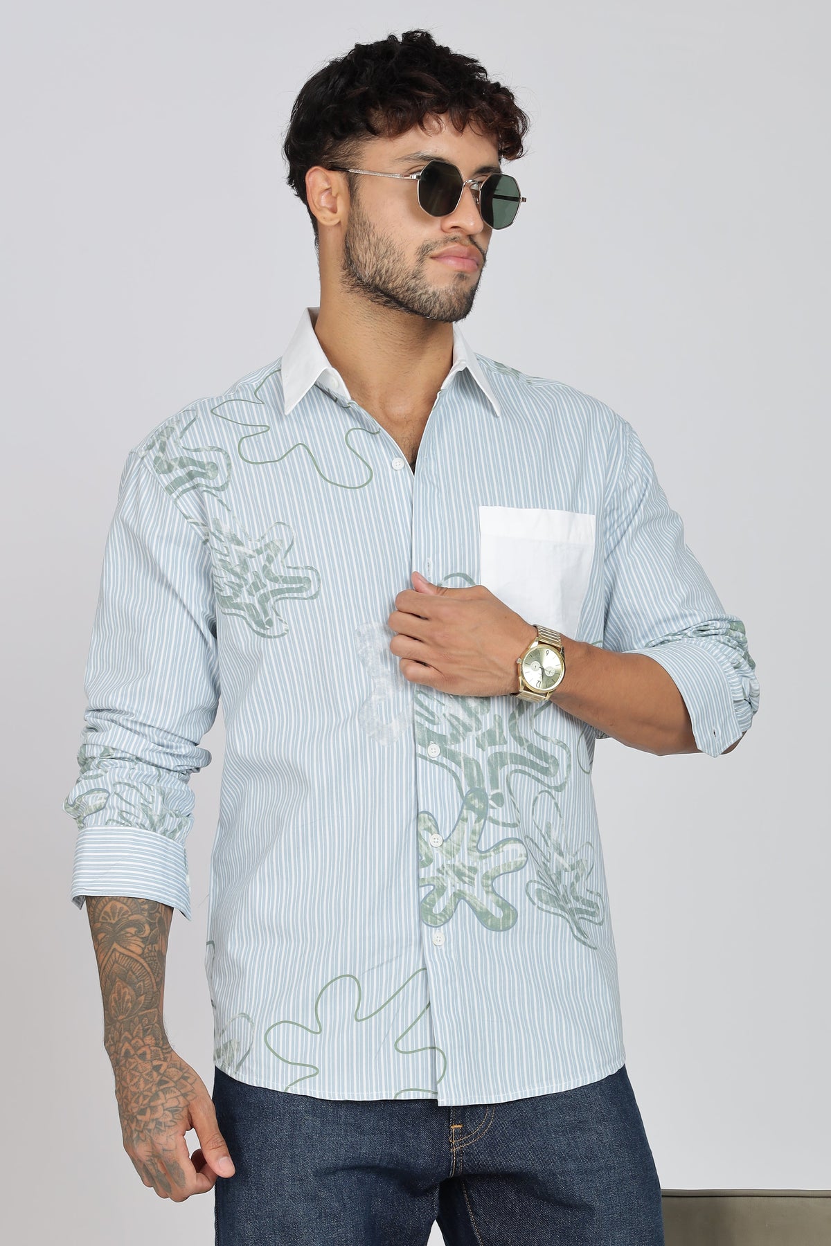 Men's Full Sleeves Pista GreenShirt | Heavy Cotton Fabric| Beach & Holiday Wear