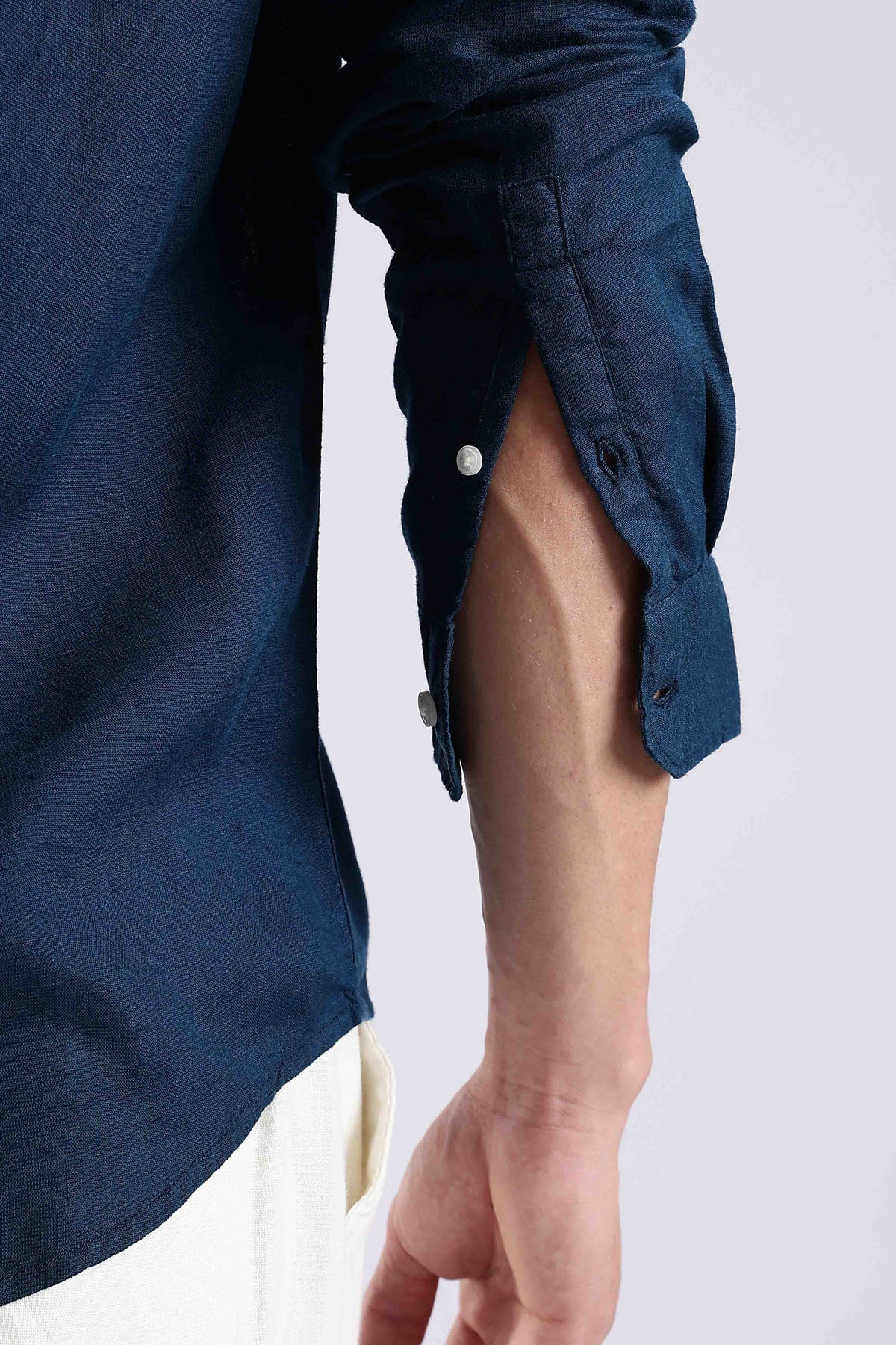 Regular fit peacock Blue Linen Blend Shirt