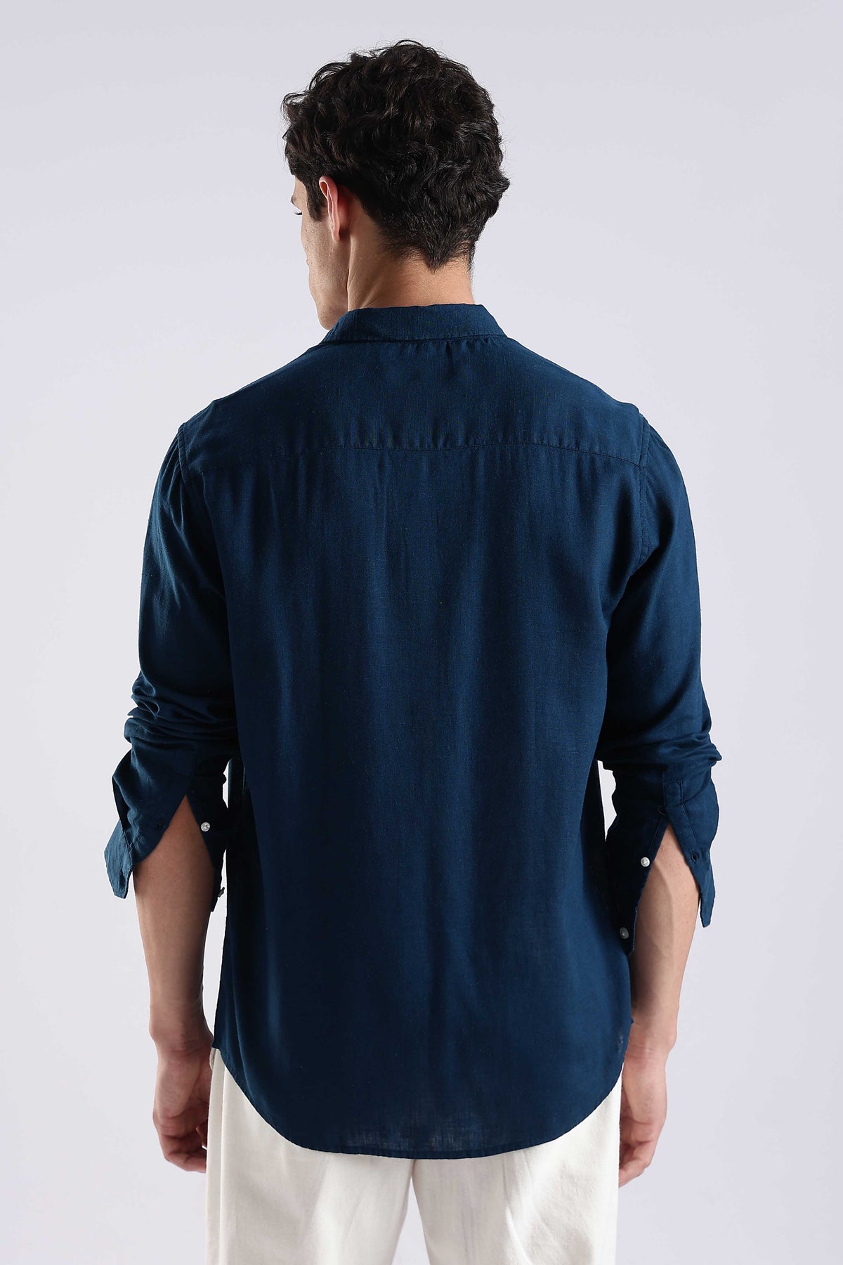 Regular fit peacock Blue Linen Blend Shirt