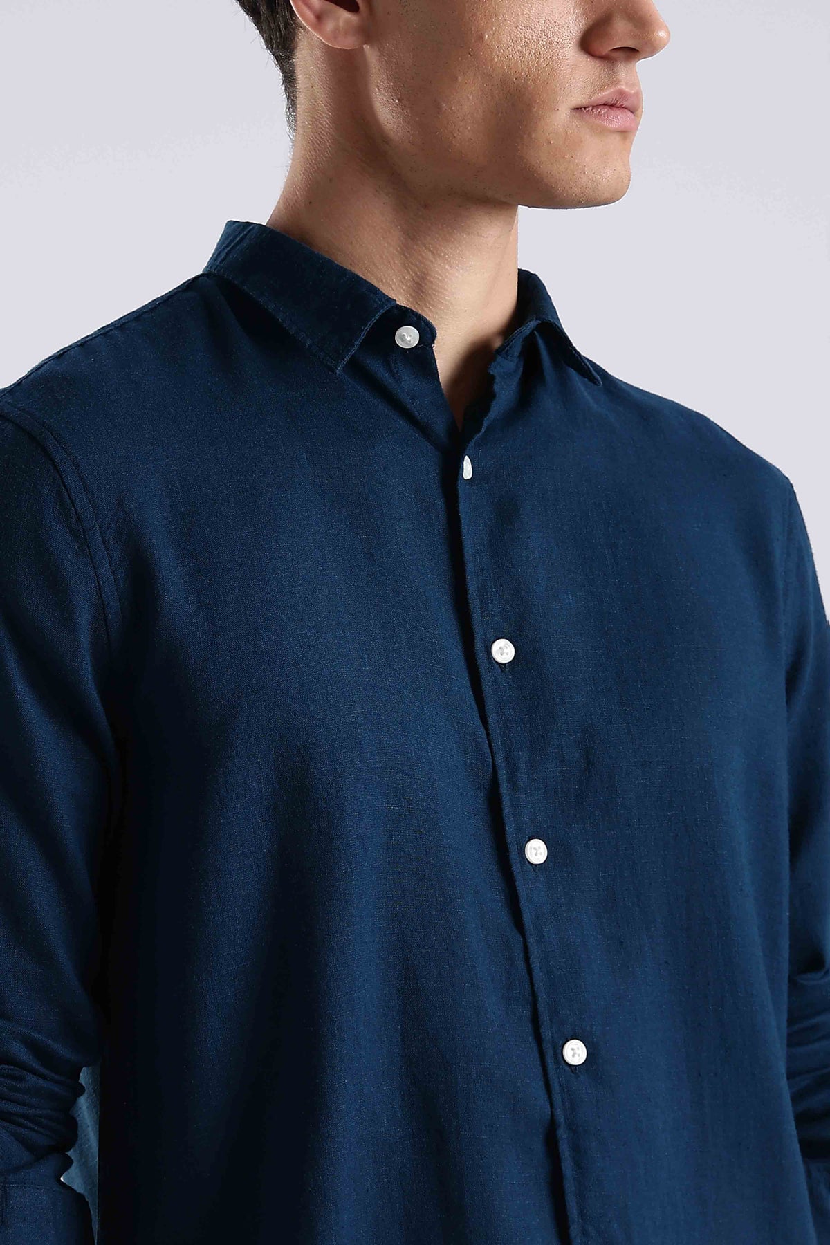 Regular fit peacock Blue Linen Blend Shirt