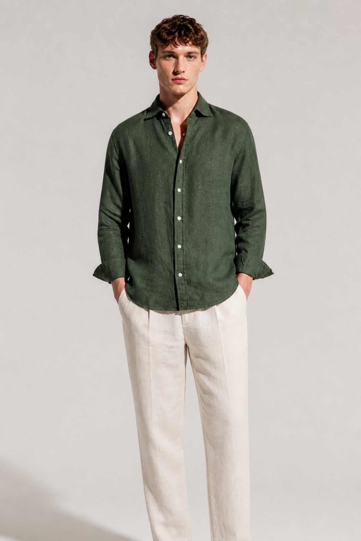 Dark Olive Linen Blend Shirt