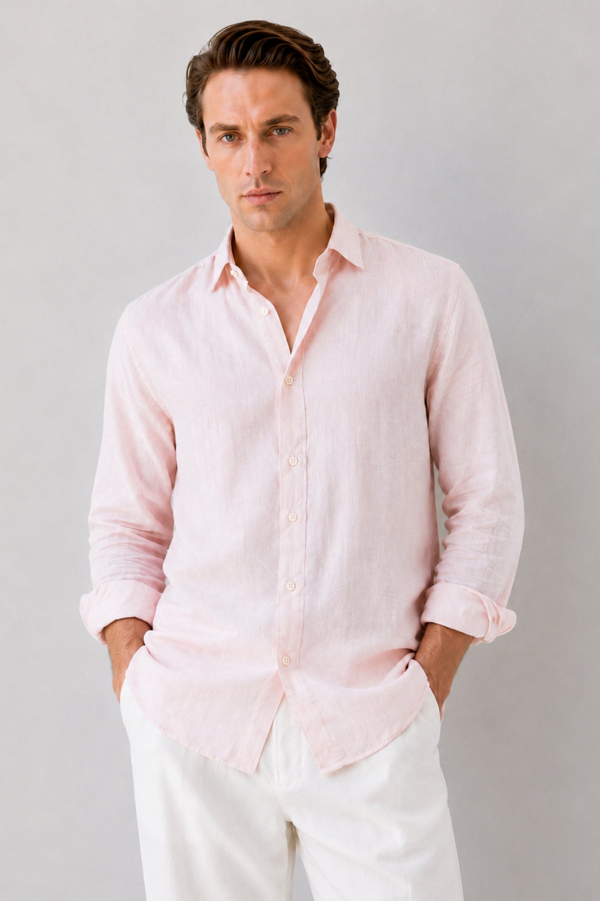 Light Pink Linen Blend Shirt