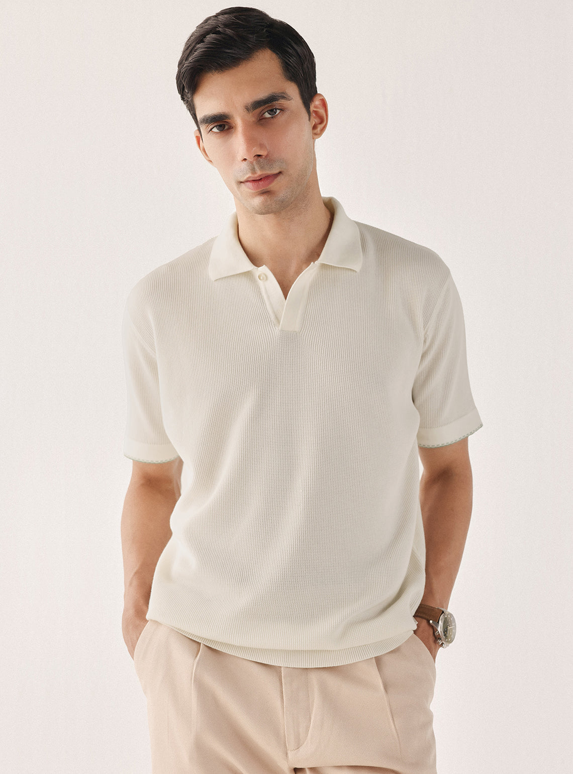 Dawn White Cotton Textured Polo