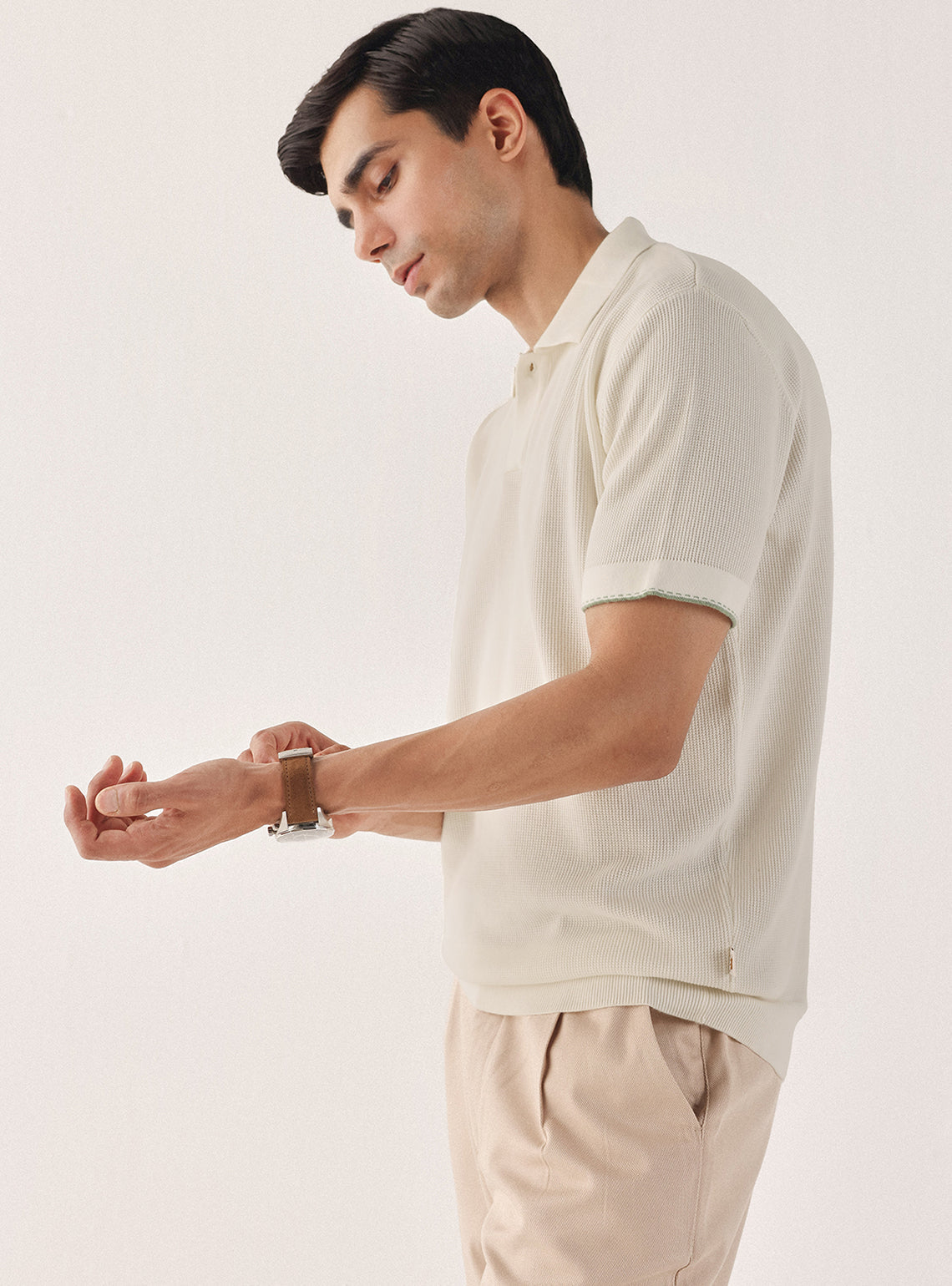 Dawn White Cotton Textured Polo