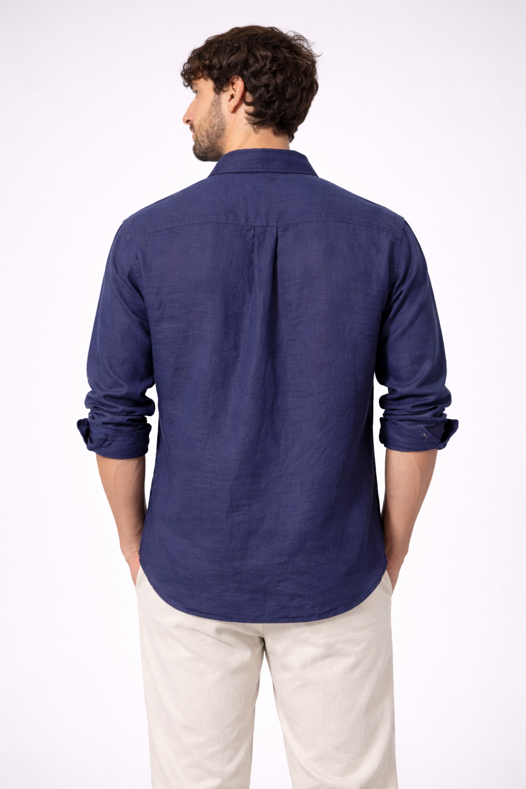Navy Blue 100% Linen Relaxed Fit Shirt