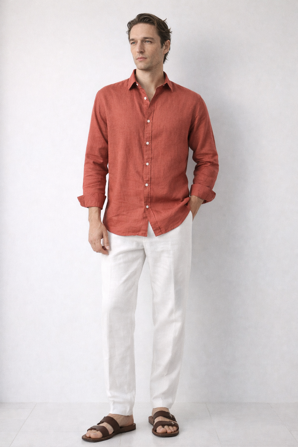 Clay Red Linen Blend Shirt