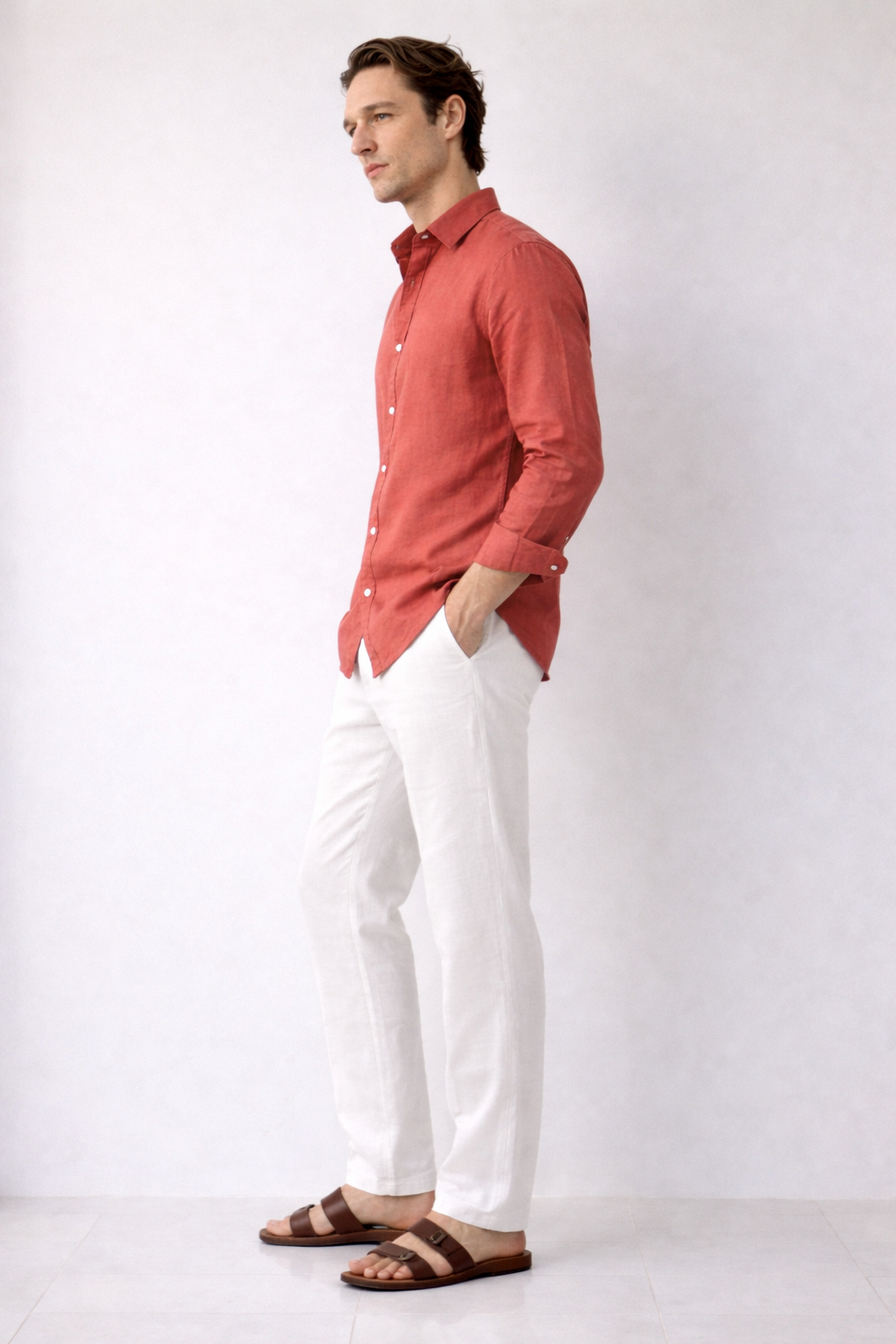 Clay Red Linen Blend Shirt