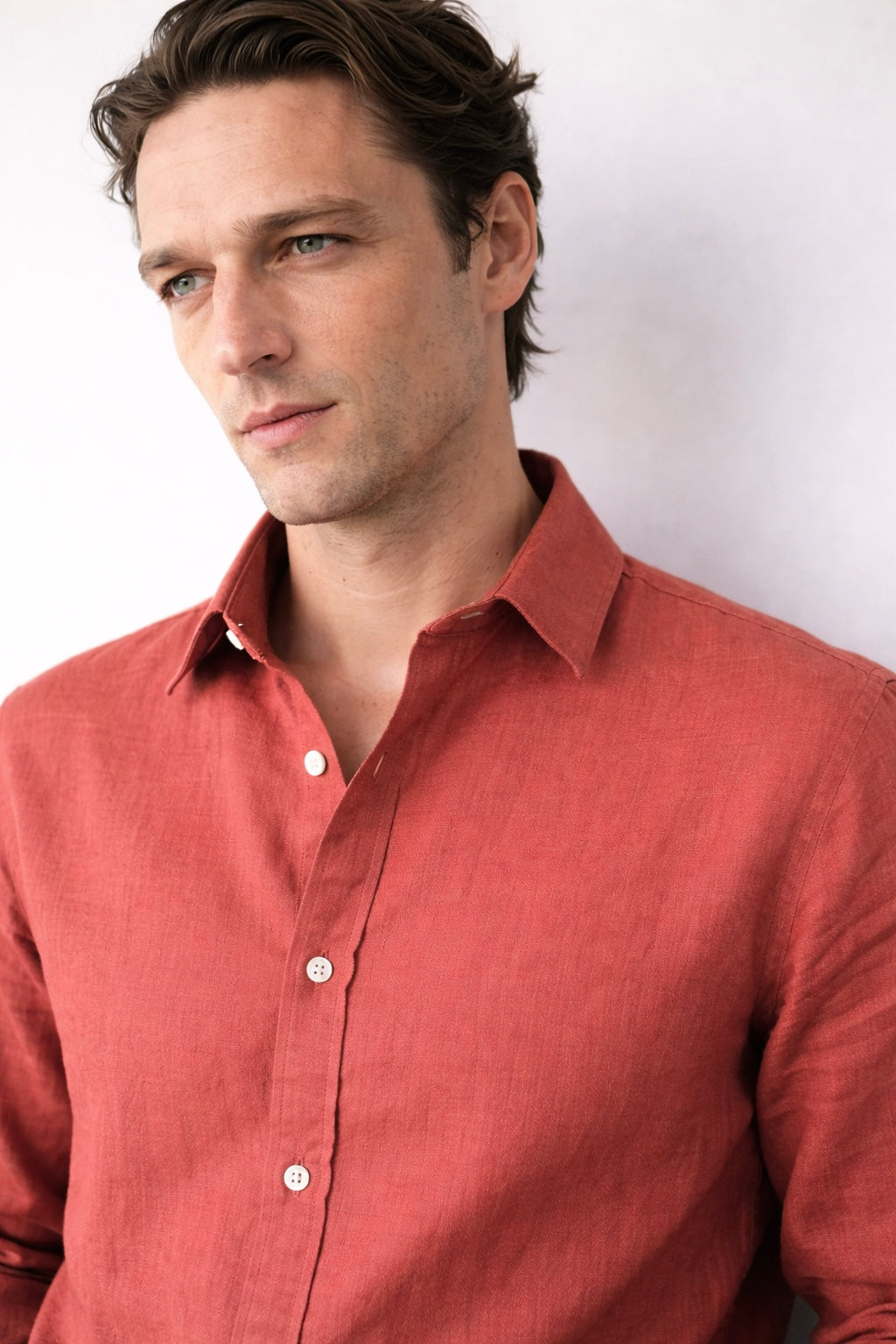 Clay Red Linen Blend Shirt