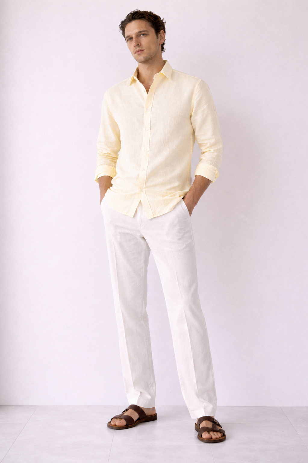 Linen Blend Light Yellow Shirt