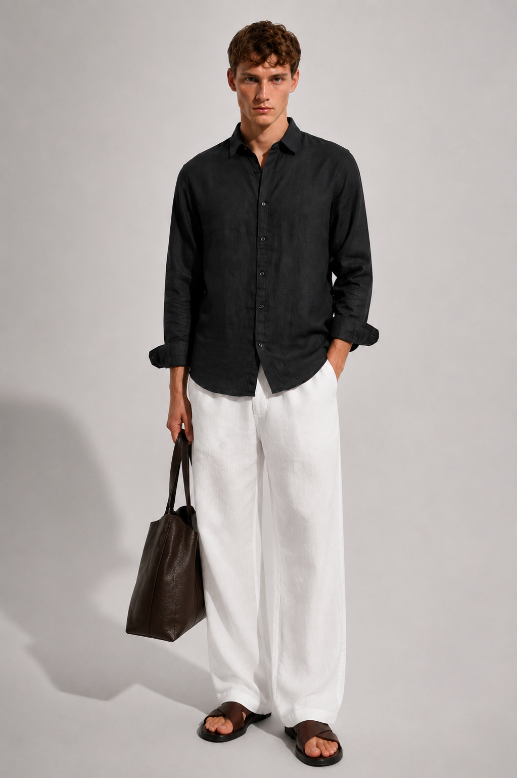 100% Linen Black Relaxed Fit Shirt