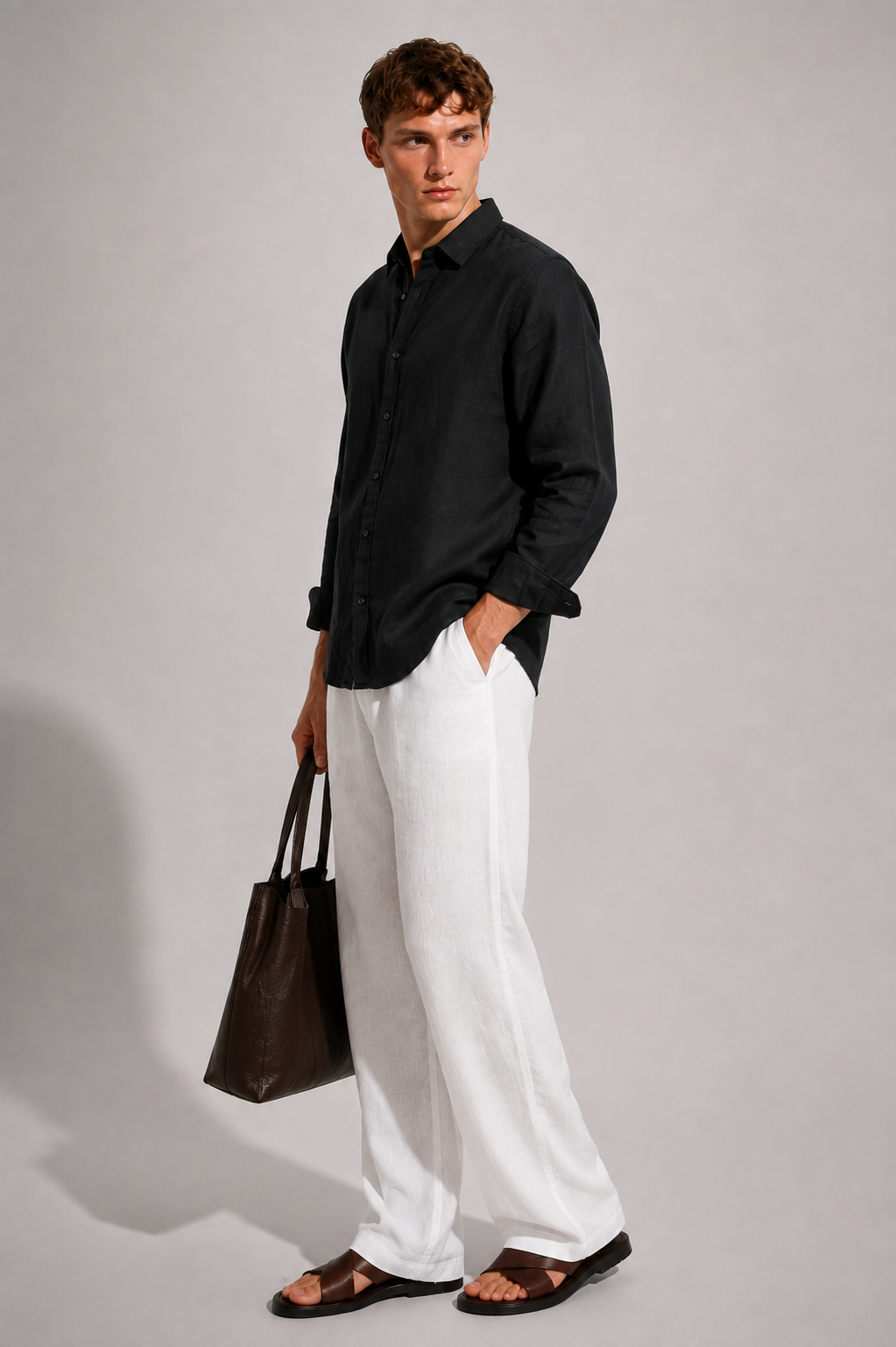 100% Linen Black Relaxed Fit Shirt