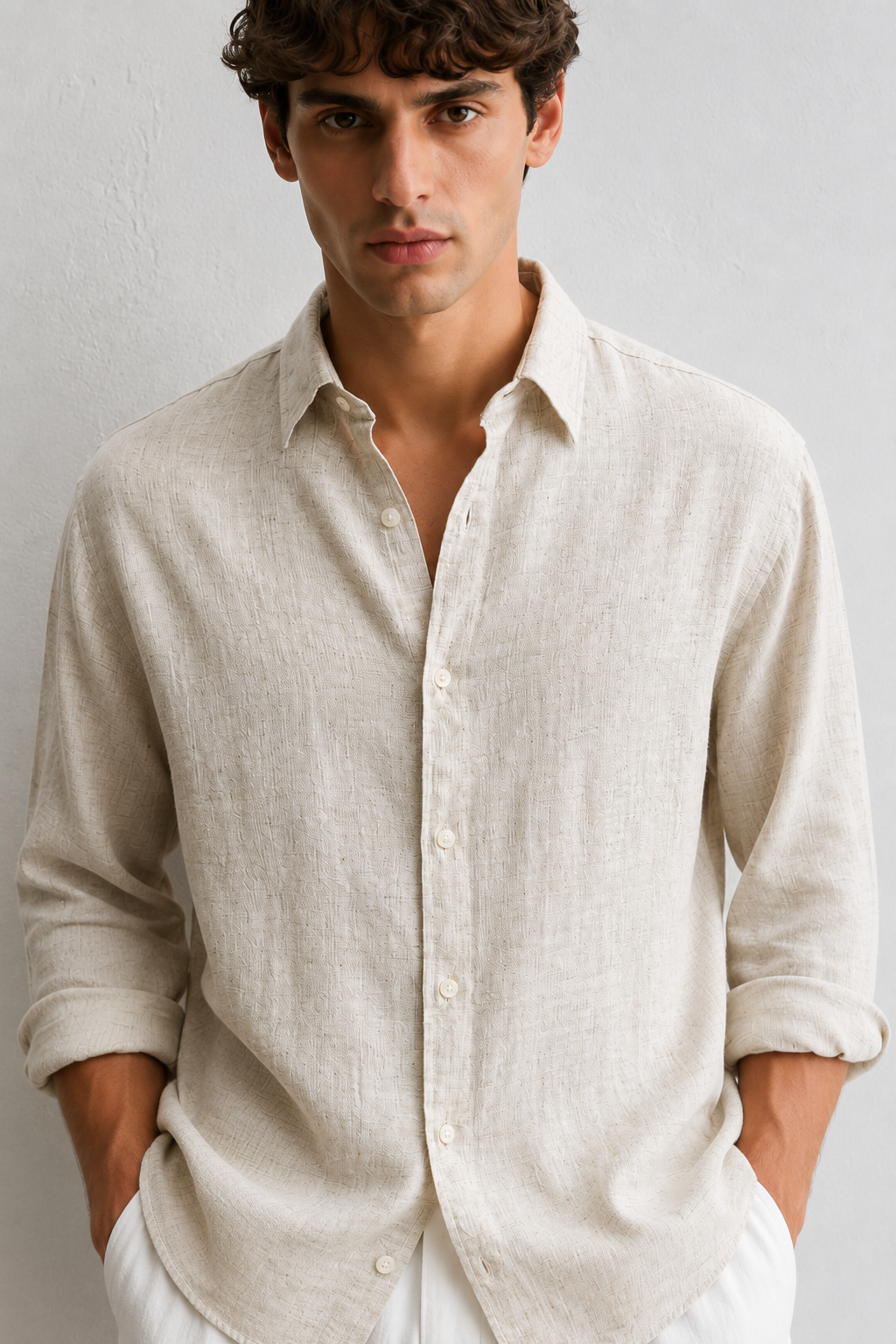 Beige Linen Blend Shirt