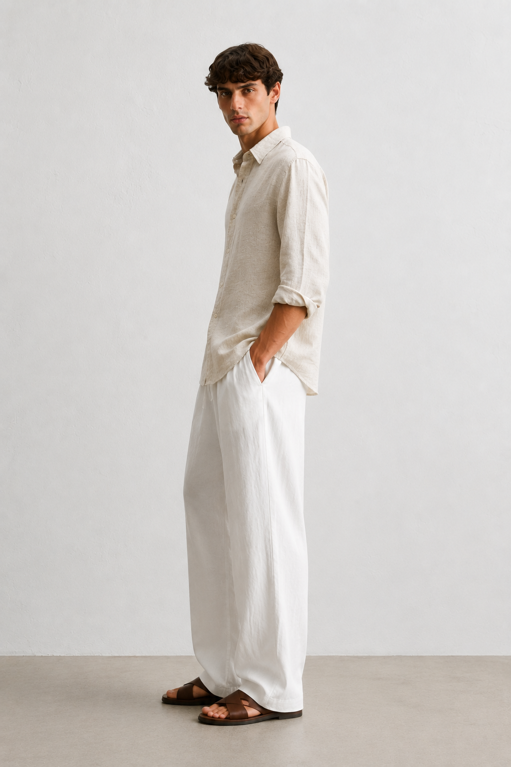 Beige Linen Blend Shirt