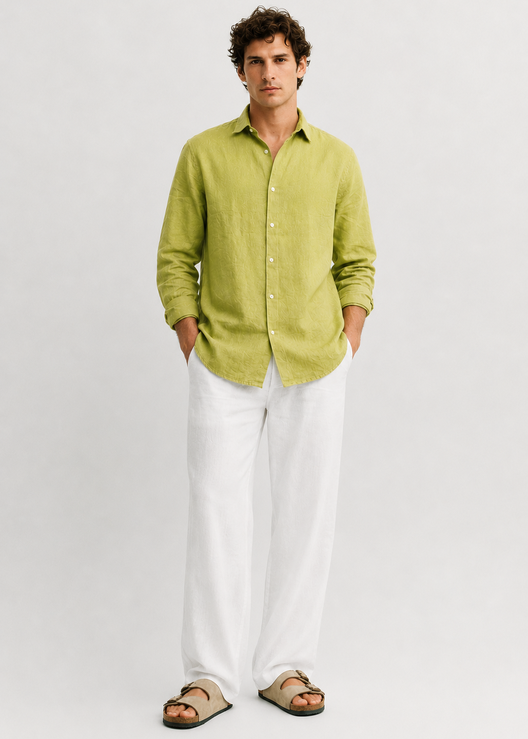 Lemon Yellow Linen Blend Shirt