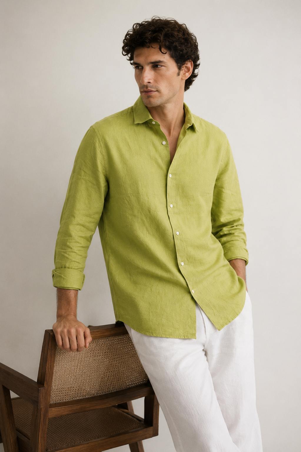 Lemon Yellow Linen Blend Shirt