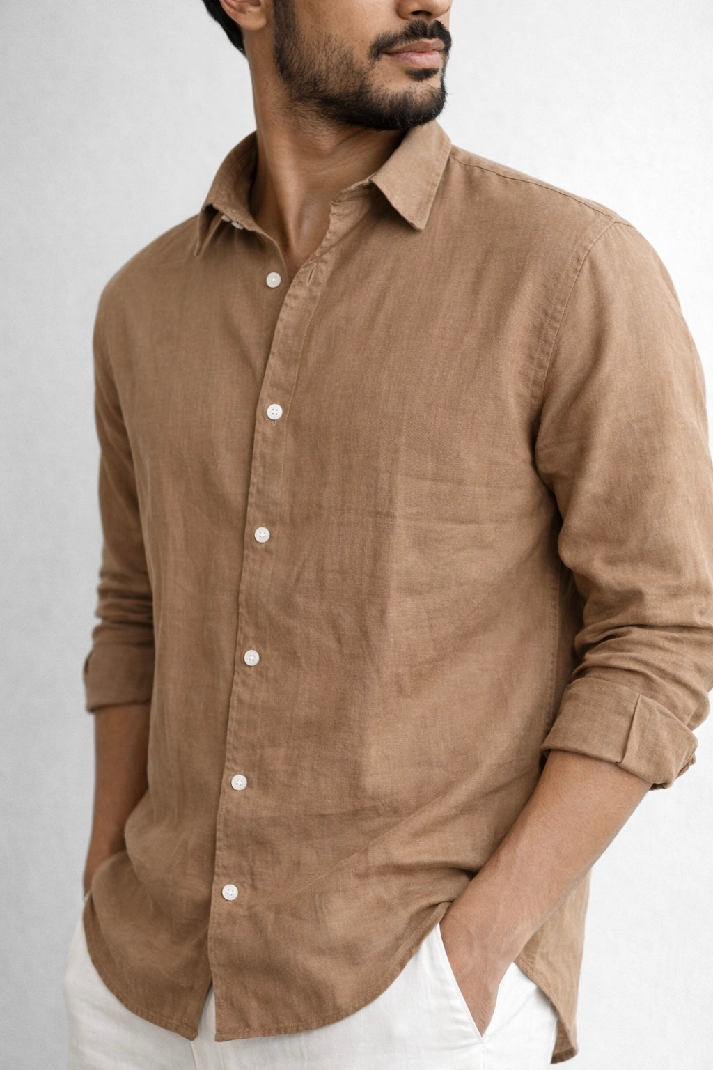 Camel Linen Blend Shirt