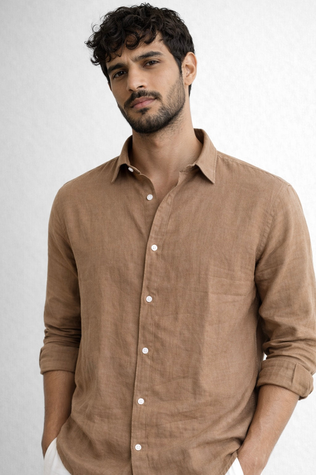 Camel Linen Blend Shirt