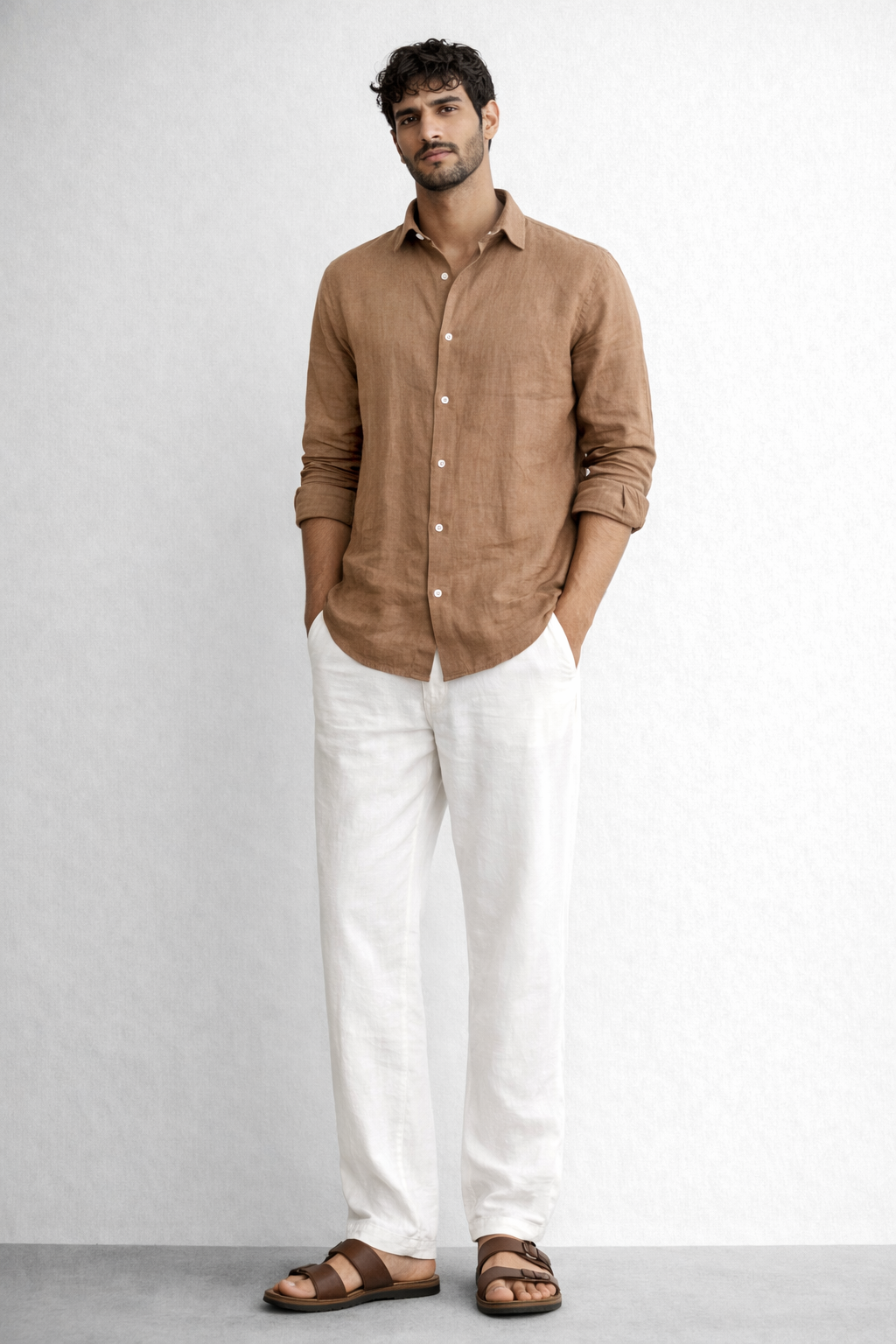Camel Linen Blend Shirt