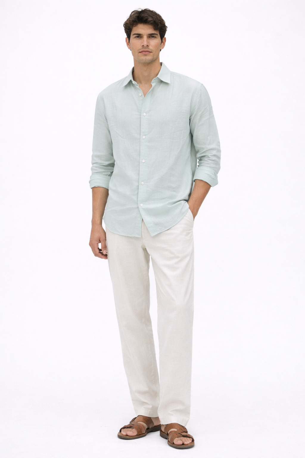 Powder Blue Linen Blend Shirt