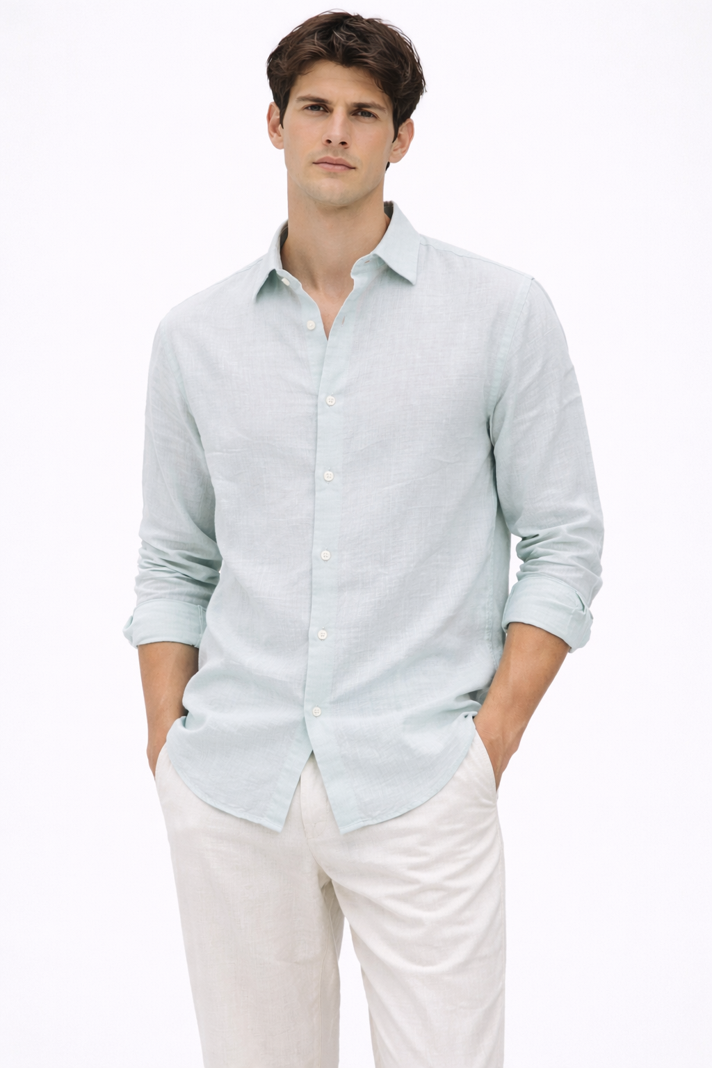 Powder Blue Linen Blend Shirt