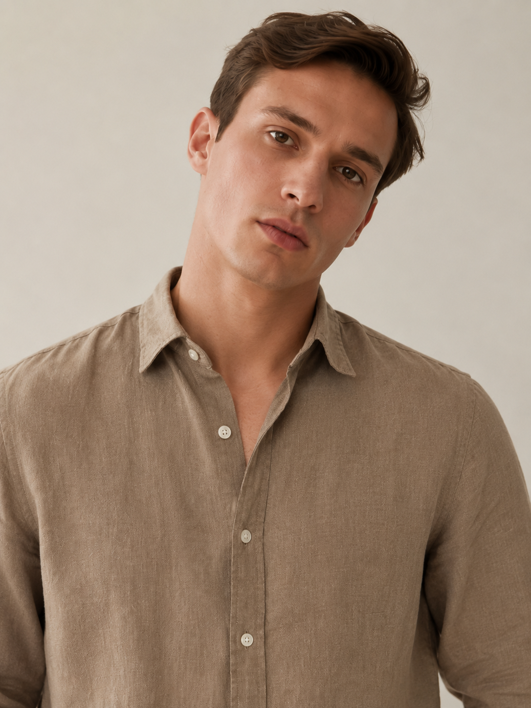 100% Pure Linen Taupe Brown Shirt