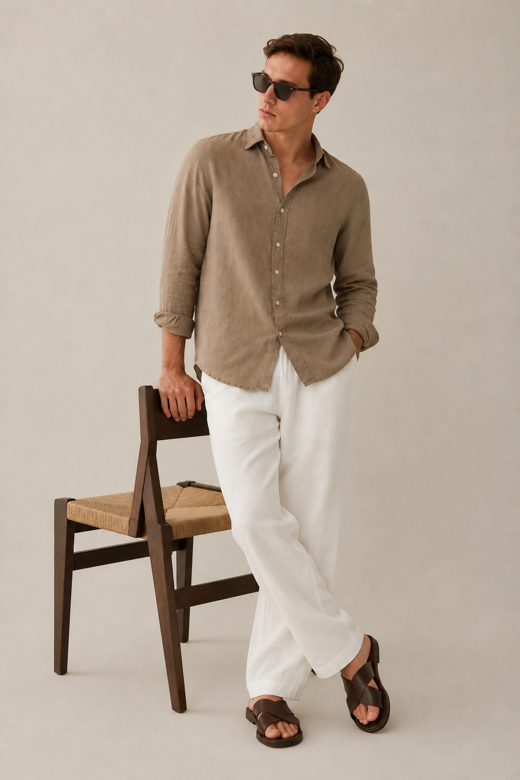 100% Pure Linen Taupe Brown Shirt