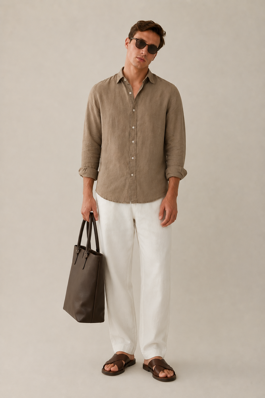 100% Pure Linen Taupe Brown Shirt
