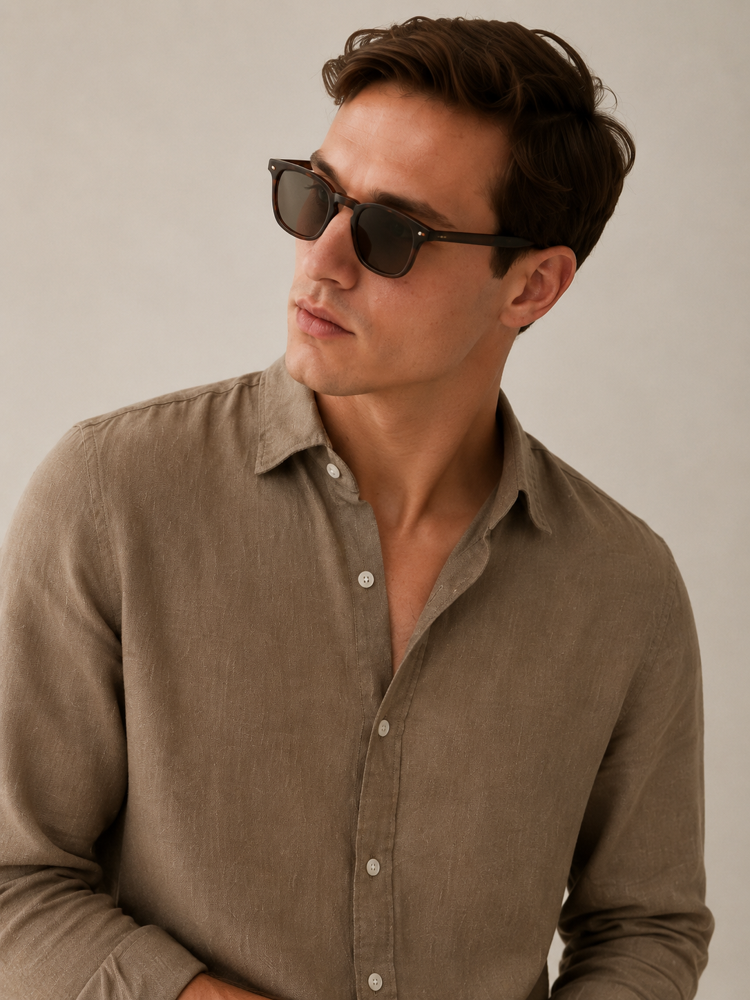100% Pure Linen Taupe Brown Shirt