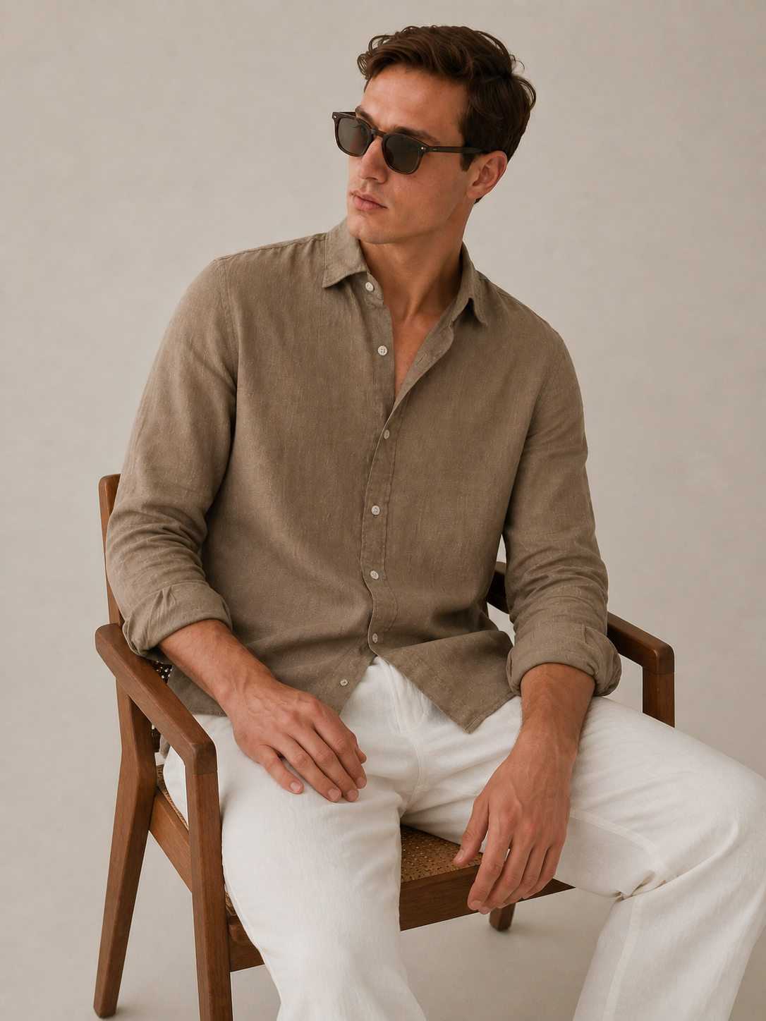 100% Pure Linen Taupe Brown Shirt
