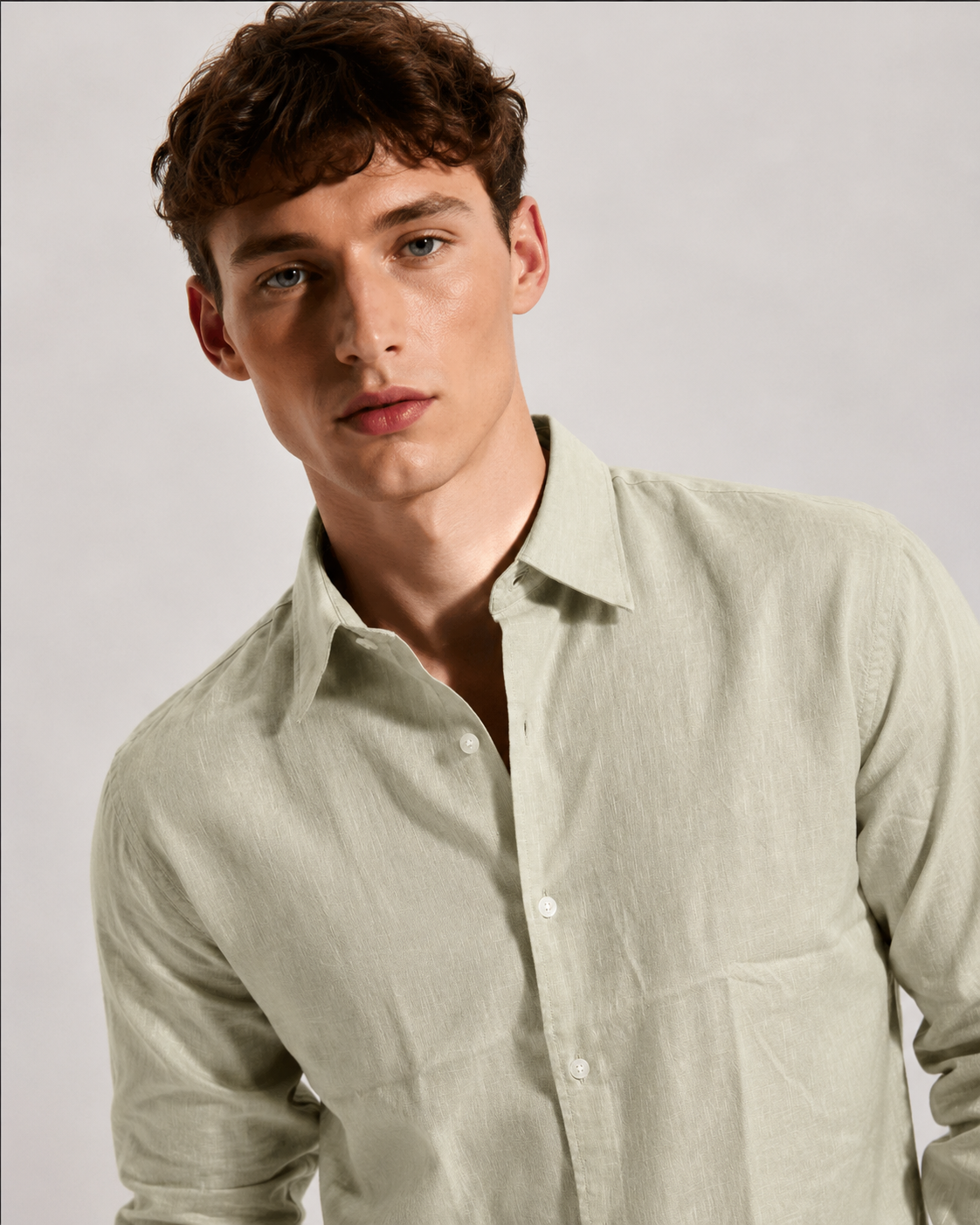 Pistachio Beige Linen Blend Shirt