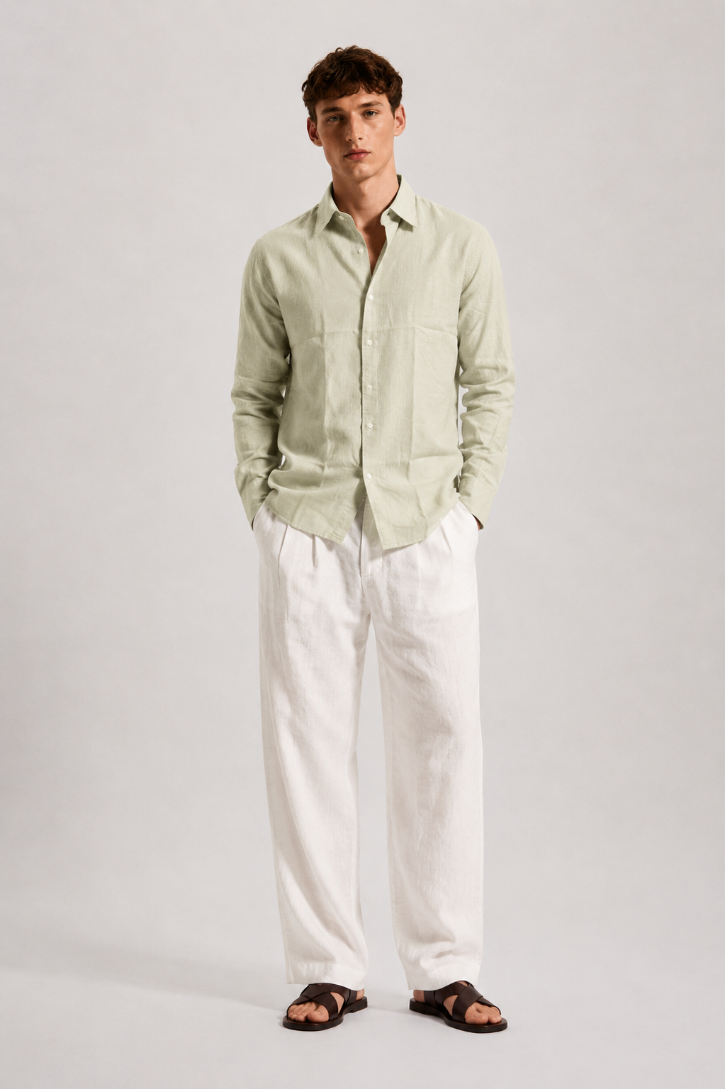 Pistachio Beige Linen Blend Shirt