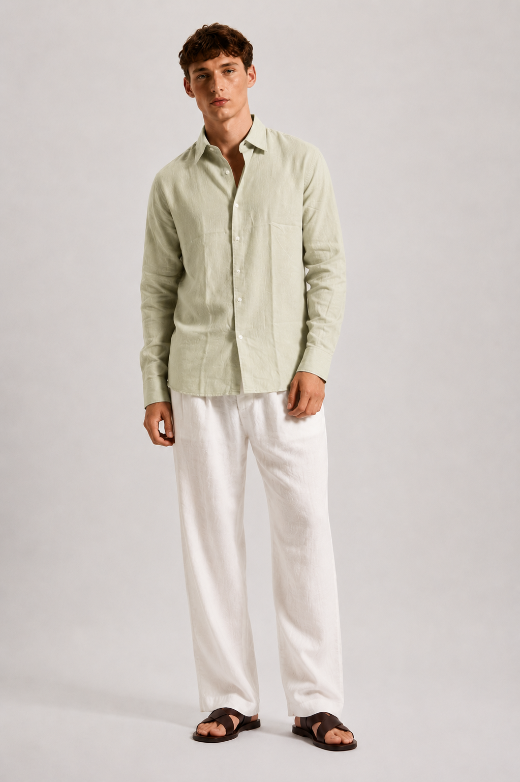 Pistachio Beige Linen Blend Shirt