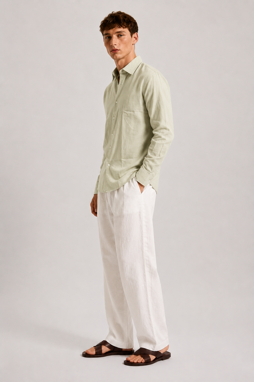 Pistachio Beige Linen Blend Shirt