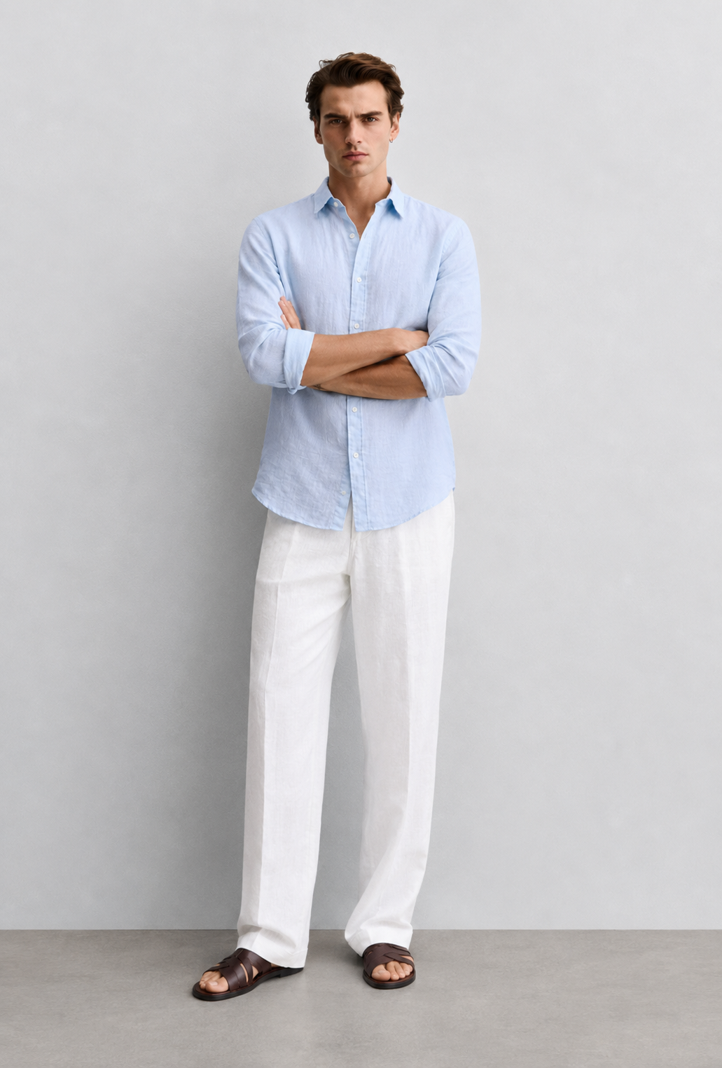 Sky Blue 100% Linen Relaxed Fit Shirt